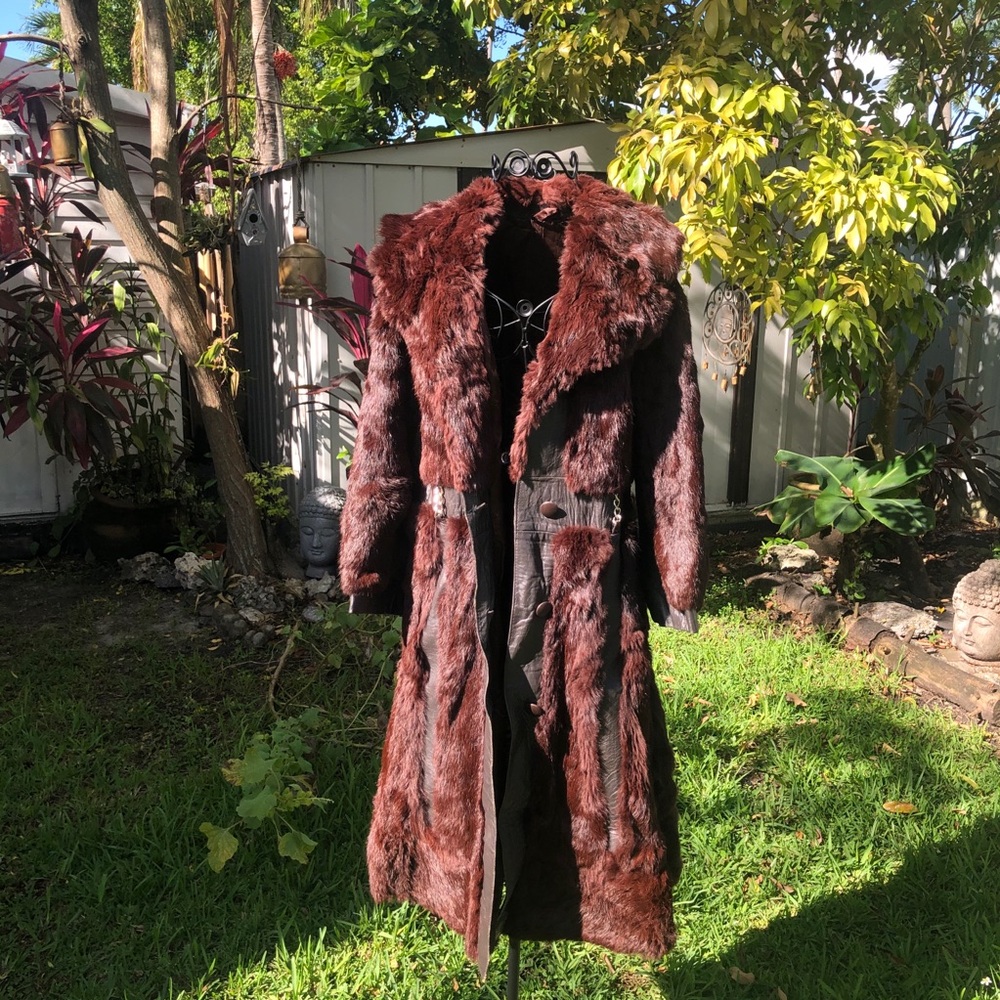 Vintage Reddish Brown Mink Fur & Leather Long Coat - Picture 11 of 14
